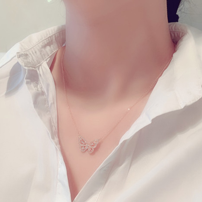 vòng cổ Bạc 925 Mặt Hình Bướm Đính Đá Lấp Lánh