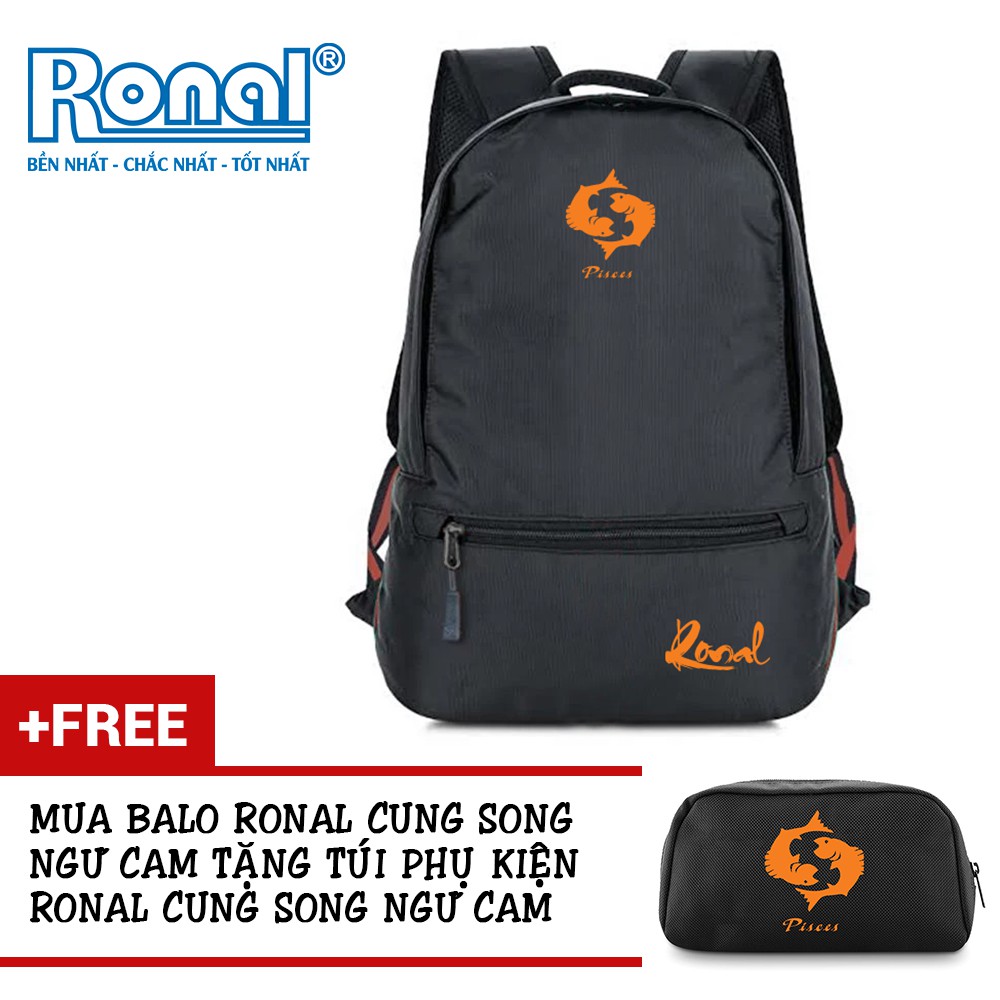 Ba lô thời trang Ronal BL78  tặng túi phụ kiện - Đen cam