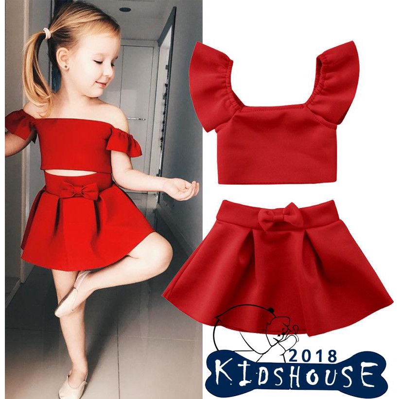 Bộ Áo Croptop 2 Dây + Chân Váy Thắt Nơ Thời Trang Mùa Hè Cho Bé Gái