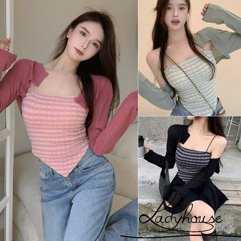 Áo croptop không tay họa tiết Houndstooth gợi cảm cho nữ