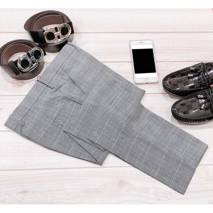 Quần vải hàn quốc cao cấp baggy nam Quần âu nam Vải kẻ chống nhăn LQA008
