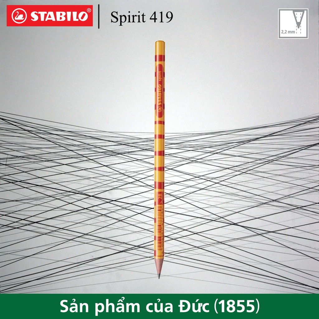 Combo 6 bút chì chuốt thân gỗ STABILO Spirit 419 2B+ chuốt chì PS4538 (Sọc vàng/ đỏ)