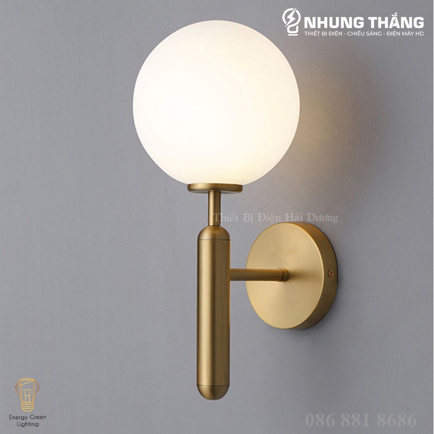 Đèn Treo Tường Mặt Trăng 6102 Thân Vàng - Chao Thủy Tinh - Kiểu Dáng Sang Trọng - Tặng kèm Bóng Led - Bảo Hành 12 Tháng