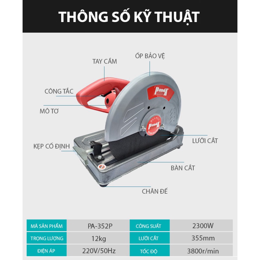 Máy cắt sắt PANDA PA352P, Công suất 2300W, Cắt góc 45 độ, Tặng kèm lưỡi cắt