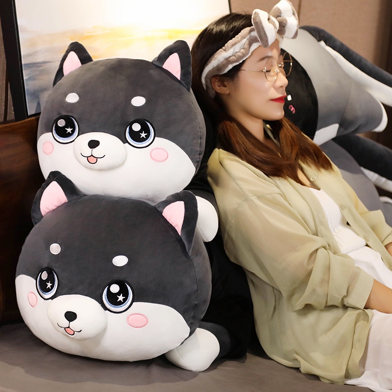 AIXINI ❤80cm/100/120cm Funny Dressed Husky Stuffed Doll Black Clothes Soft Husky Lying Plush Toy Black Dog Animals Kids Birthday Gift