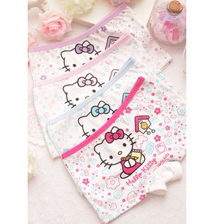 Bộ 4 chiếc quần lót cotton thoáng khí in hình mèo Hello Kitty dễ thương cho bé gái