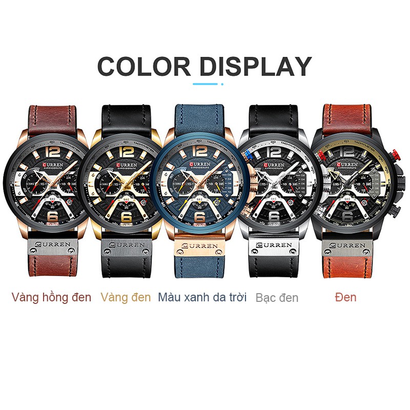 Đồng hồ đeo tay dây da thật 100% 24cm thương hiệu CURREN dành cho nam kèm hộp đựng