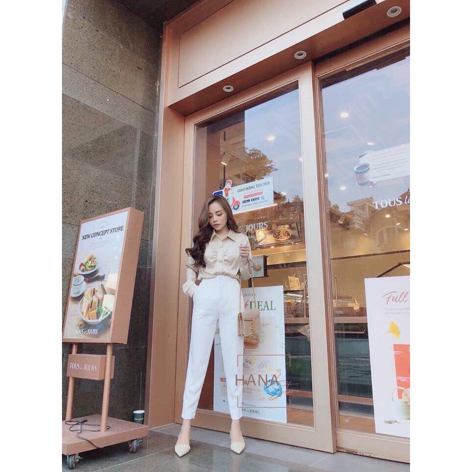 Quần tây công sở nữ cạp cao cúc bọc khuy vải 1 ly nhiều màu chất vải tuyết mưa dáng dài ống đứng mặc đi học làm công sở | BigBuy360 - bigbuy360.vn