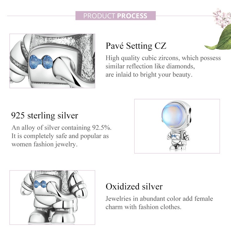 Hạt phụ kiện BAMOER hình phi hành gia bằng bạc 925 thời trang diy