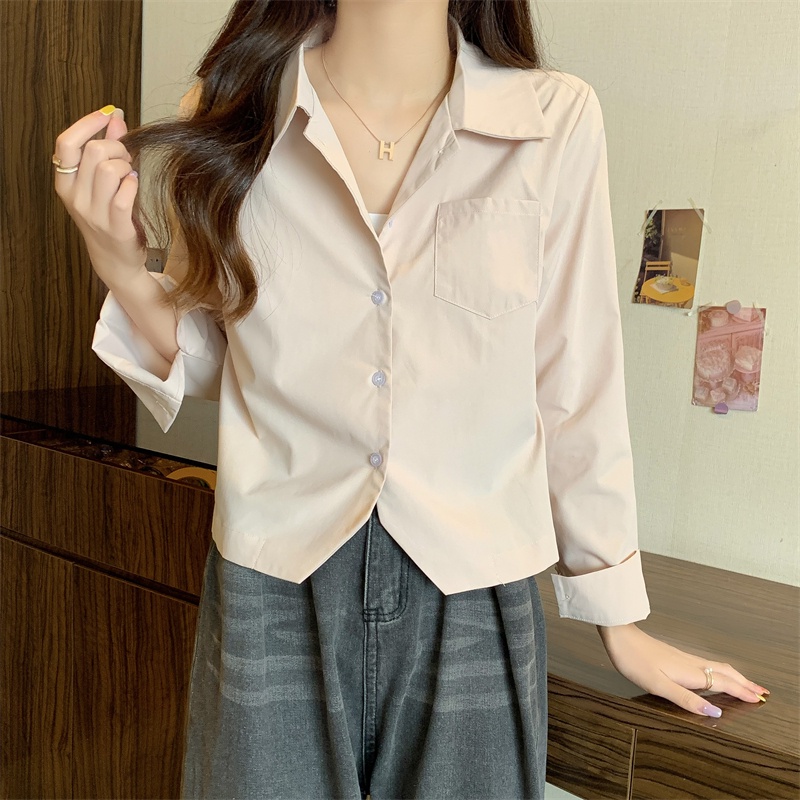 Áo Sơ Mi Tay Dài Dáng Rộng Màu Trơn Dễ Phối Đồ Thời Trang Mùa Xuân Phong Cách Hàn Quốc