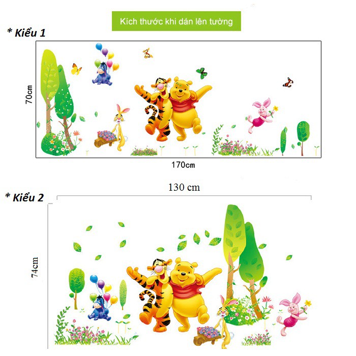 Decal dán tường mầm non [GIÁ SĨ] [FREESHIP 50K] tranh Gấu Pooh và bạn 2