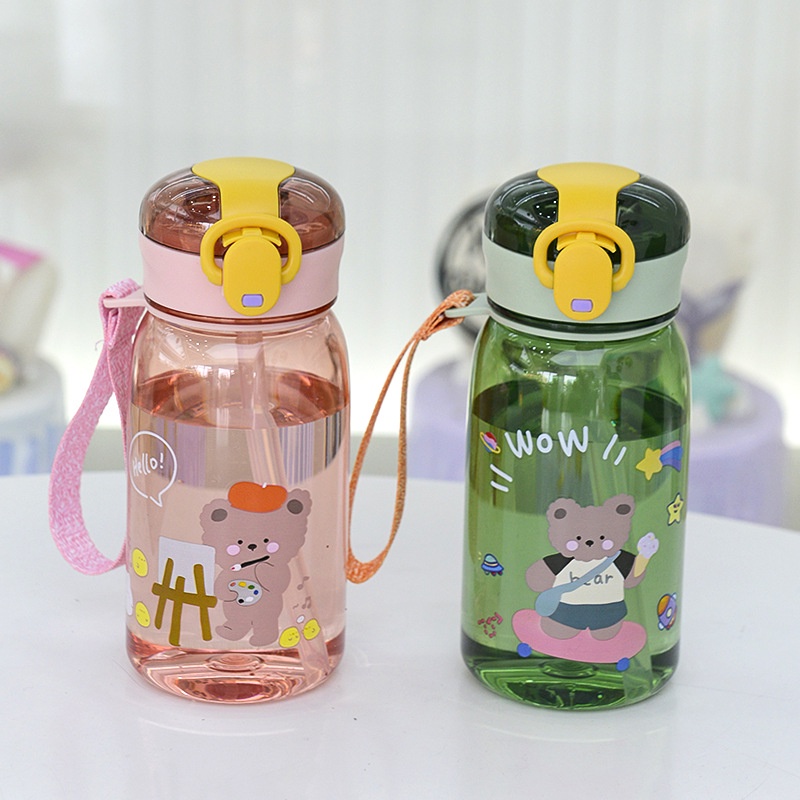 Bình Nước Cầm Tay Họa Tiết Gấu Hoạt Hình Dễ Thương Cho Bé