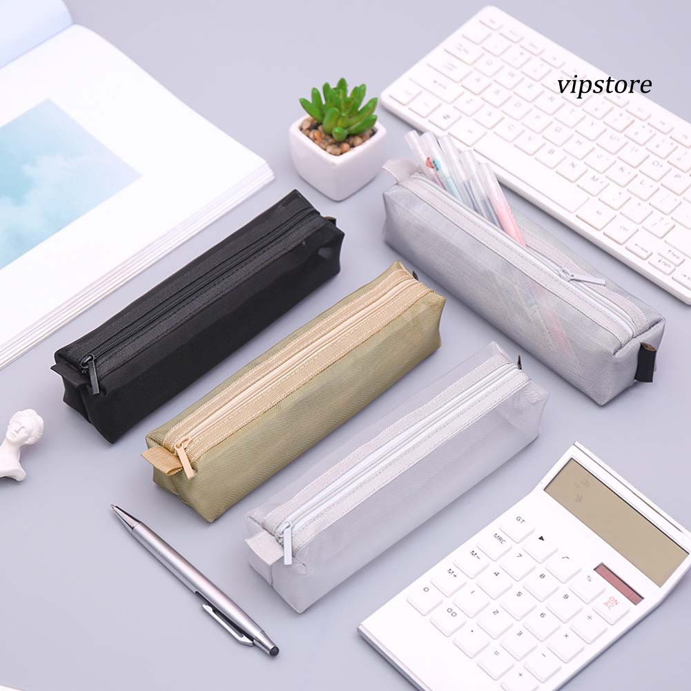 Túi Lưới Đựng Bút Trong Suốt Có Khóa Kéo Tiện Lợi