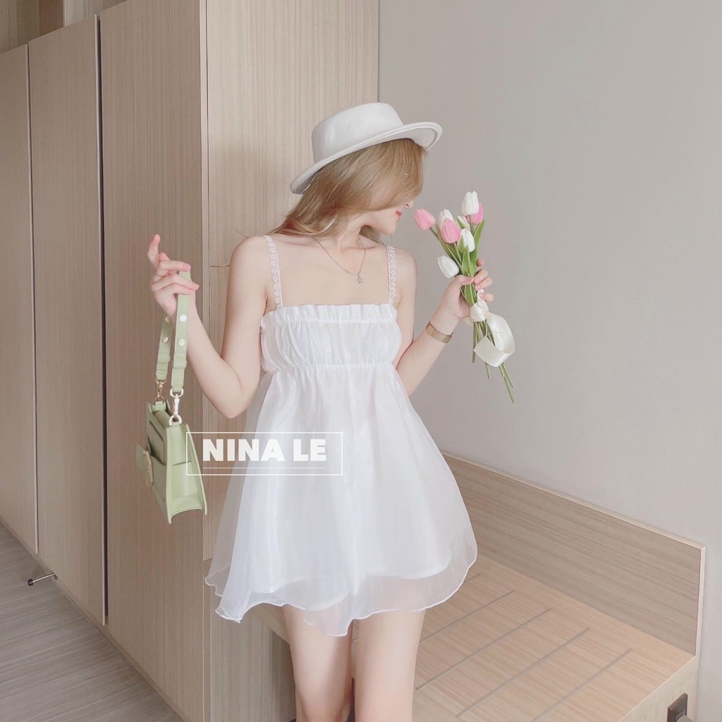 Set đồ nữ áo 2 dây chun ngực vải tơ voan kèm quần đùi sang chảnh