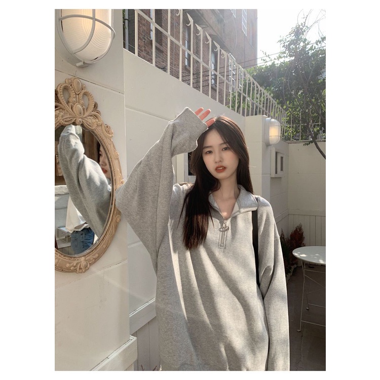 Áo sweater Cổ polo Dáng Rộng Màu Xám Thời Trang Mùa Thu Cho Nữ JH-CX-31