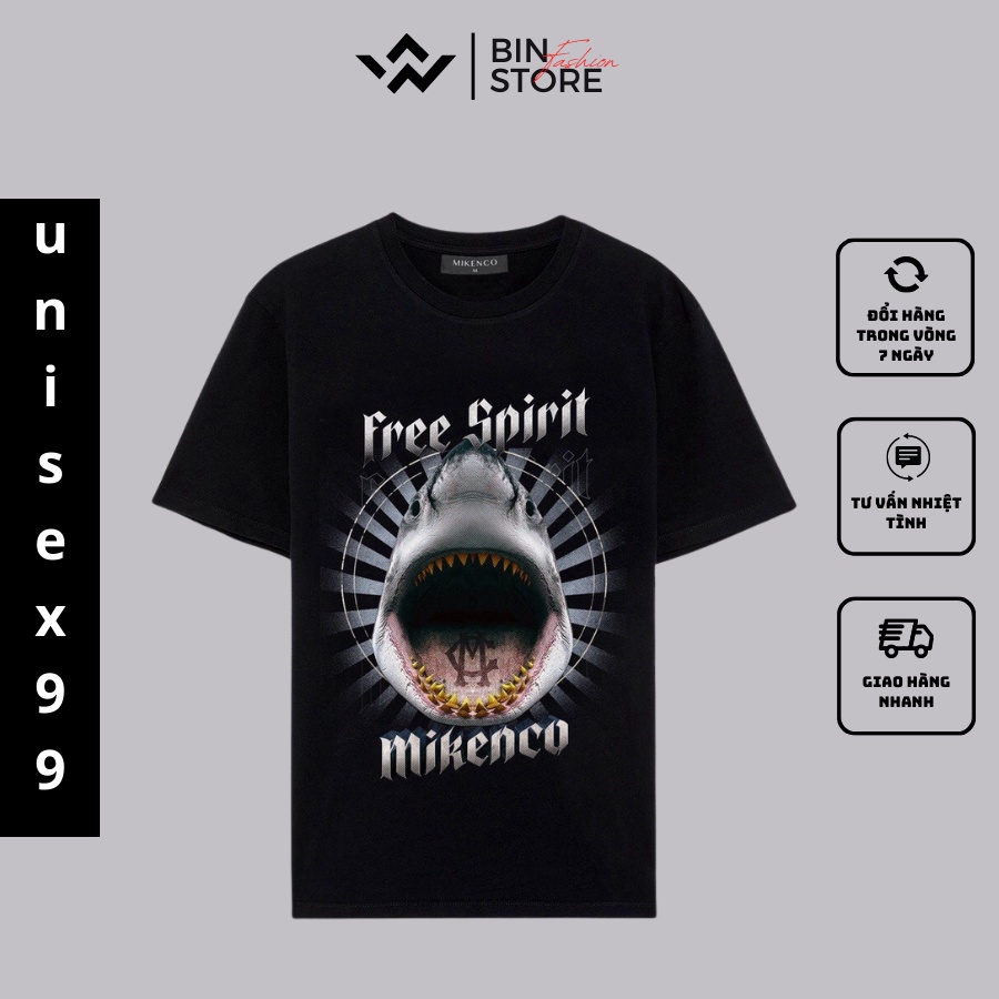 Áo Phông Nam Nữ , Áo thun Unisex MIKENCO Free spirit in hình cá mập 100%cotton co giãn 4c hót nhất 2022.