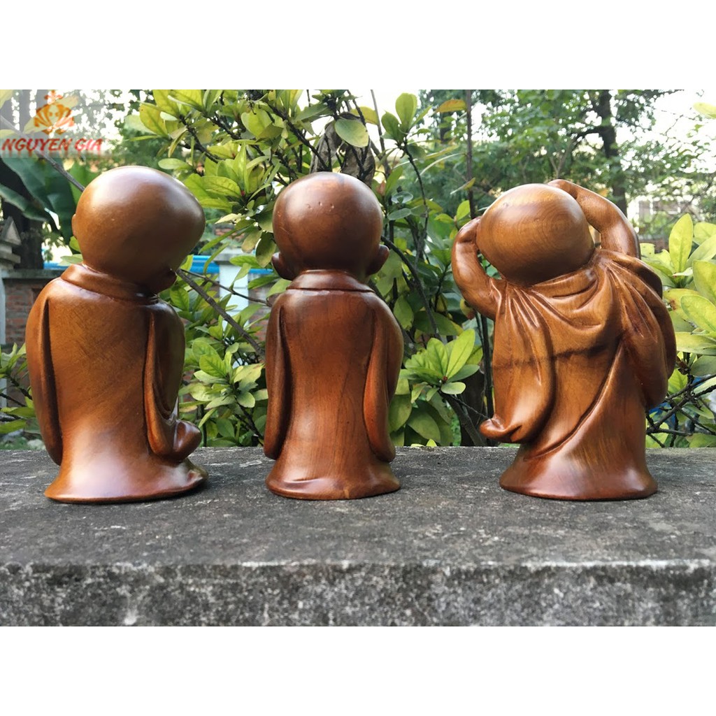 Tượng phong thủy - Bộ tượng tam tâm (Tâm- Trí -Tịnh) gỗ Bách thơm- tượng trang trí