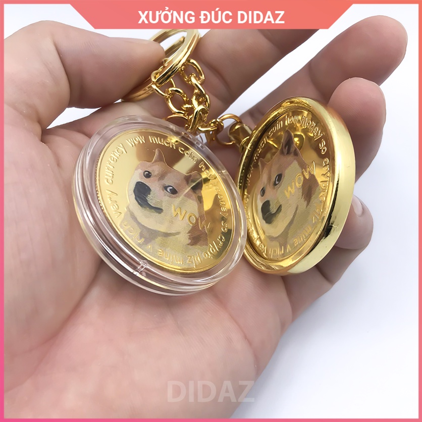 Móc Treo Chìa Khóa xe máy, ô tô, xe hơi Dogecoin DOGE đẹp sáng kim loại mạ vàng 24k, bền bỉ, chắc chắn MK01