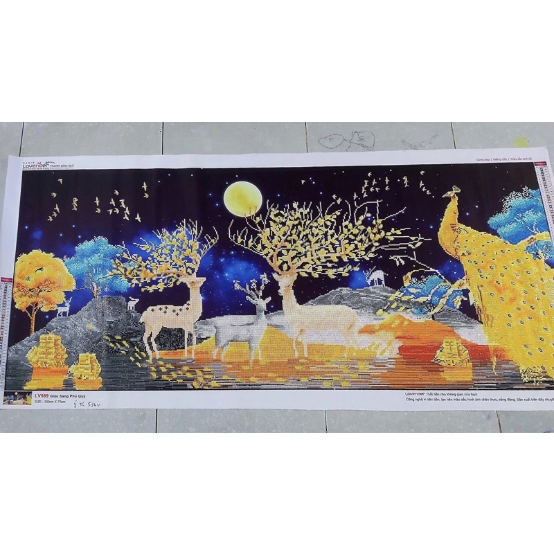Tranh đính đá Tuần Lộc Hươu Phú Quý Phát Tài - tranh chưa đính đá, chưa khung