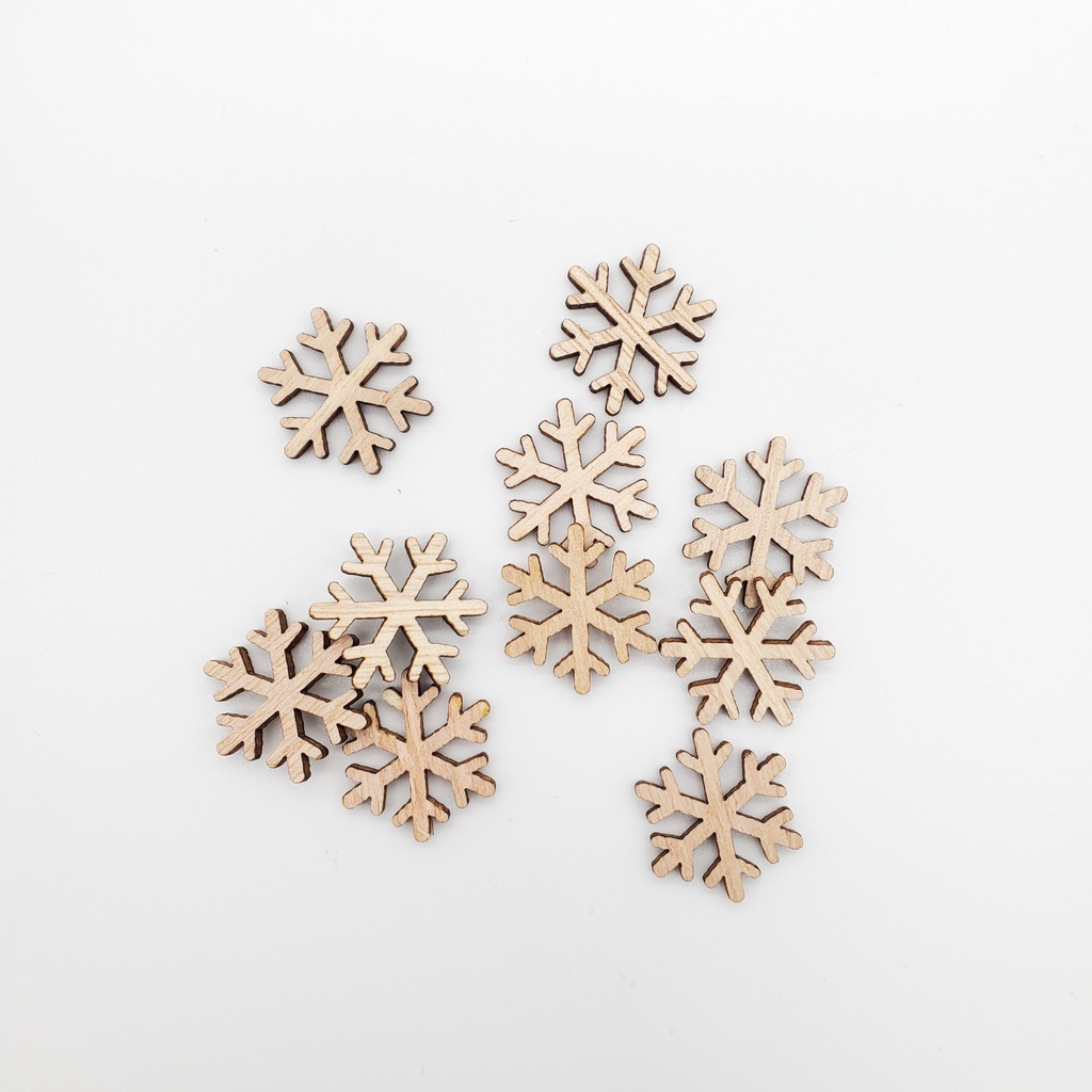 Set 10 Hoa Tuyết Gỗ 2CM Giáng Sinh Trang Trí Cây Thông Noel