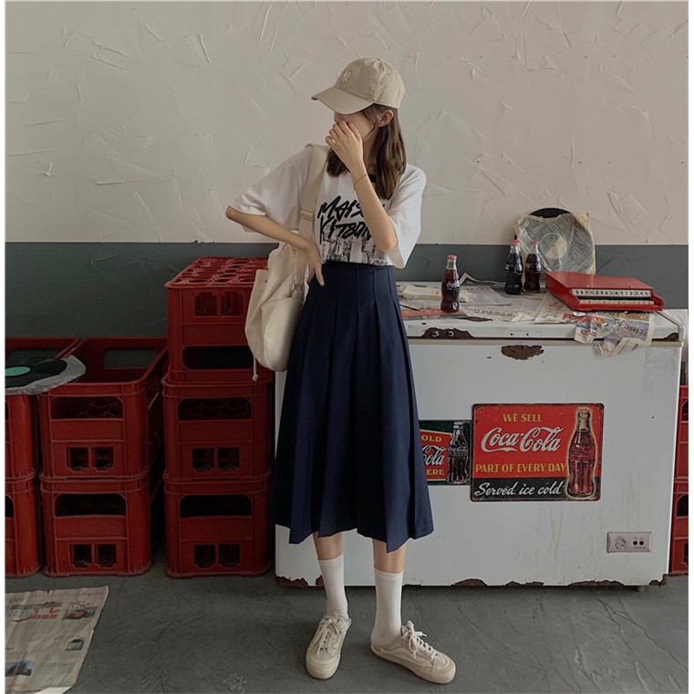 Chân Váy Chữ A Lưng Cao Màu Trơn Xinh Xắn Cho Nữ