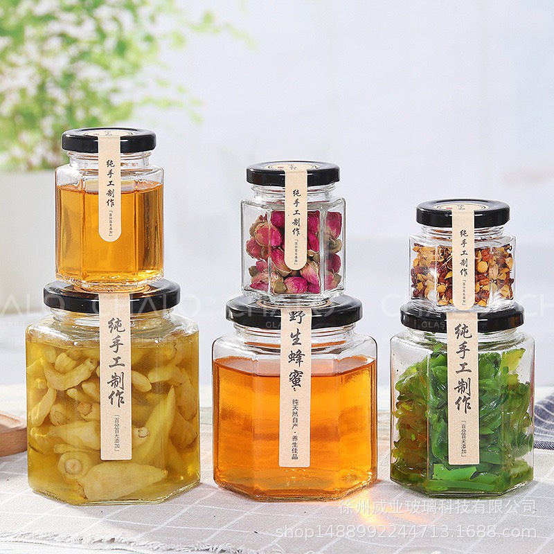 Hũ thuỷ tinh lục giác nắp thiếc các cỡ 380ml - 480ml - 730ml