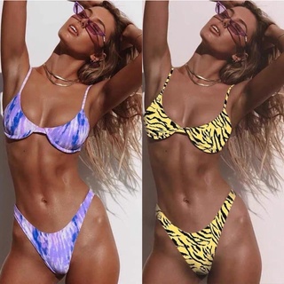 Bikini da báo vàng , bikini hai mảnh có gọng màu tím đi biển gợi cảm nâng ngực