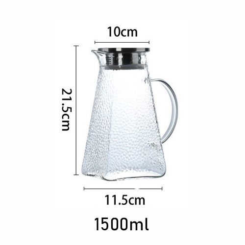 Bộ bình thủy tinh chịu nhiệt vân sần đáy vuông kiểu Nhật 1800ml, 1500ml kèm giá úp cốc và khay inox