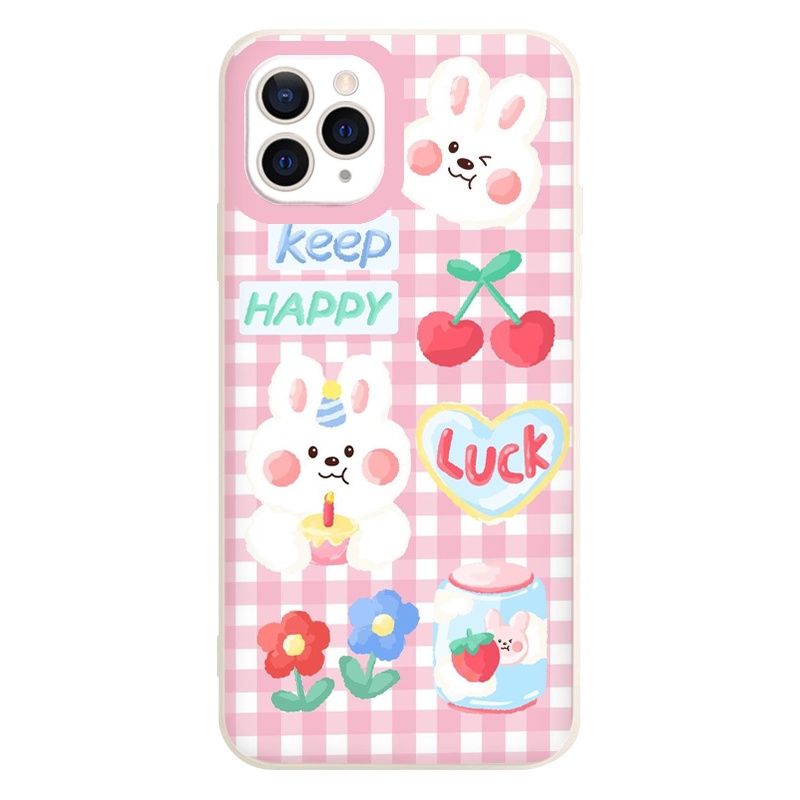 Ốp 11 pro max thỏ caro hồng keep hapy cute cho 6/6+/7/7+/8/8+/X/Xs/Xsm/11/11PM/12/12pro/13/13promax