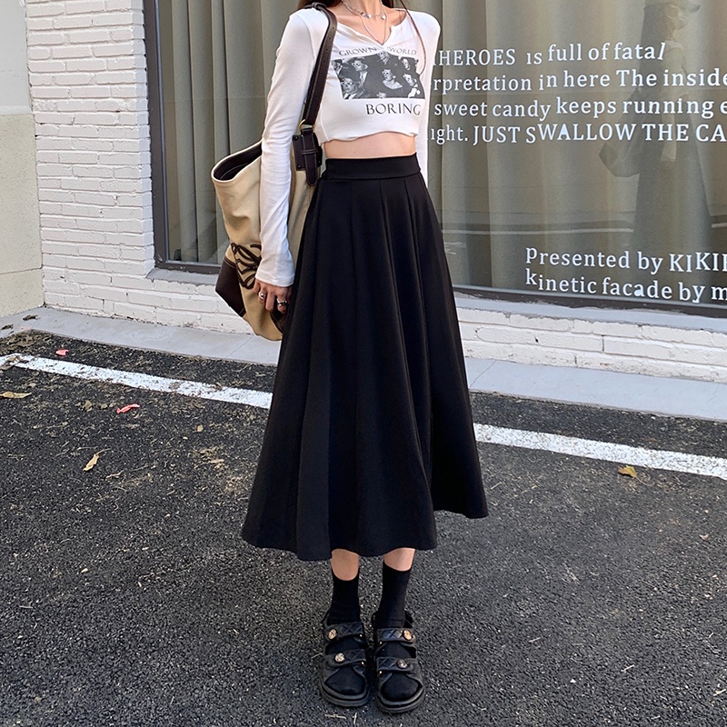 Chân váy midi chữ A lưng cao dáng rộng 48549