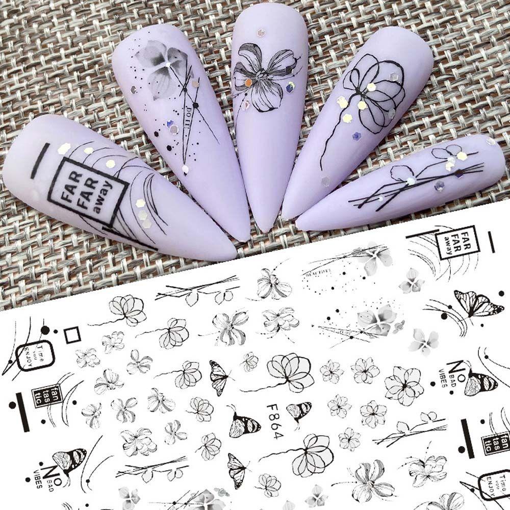 Miếng Dán Trang Trí Móng Tay 3D Hình Bướm Và Lá Mùa Xuân