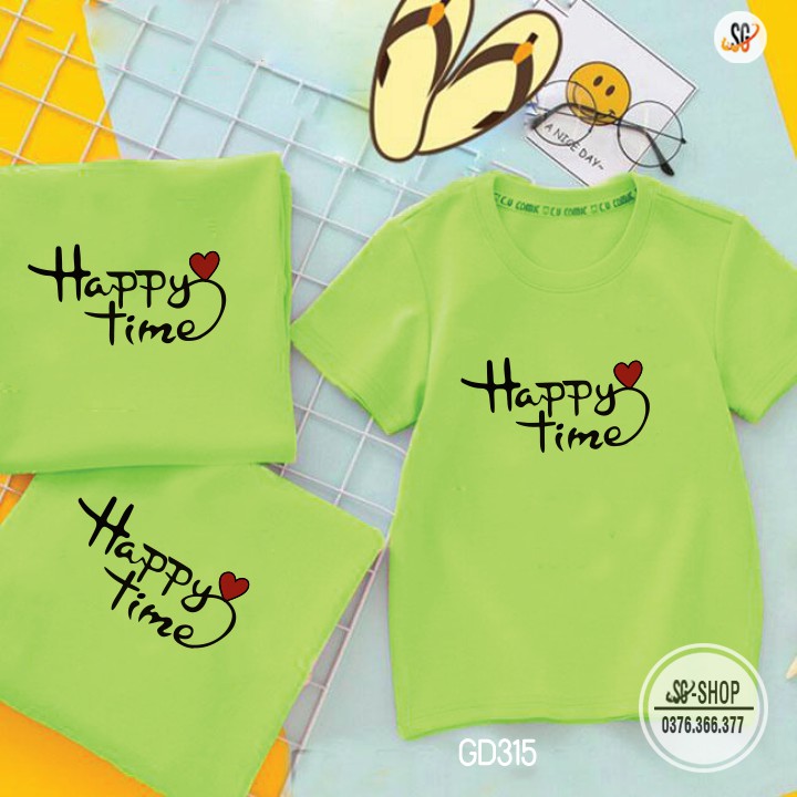 Áo thun gia đình mẫu Happy Time thun cotton mềm mịn đủ size làm đồng phục nổi bật GD315 | DONGPHUCSG