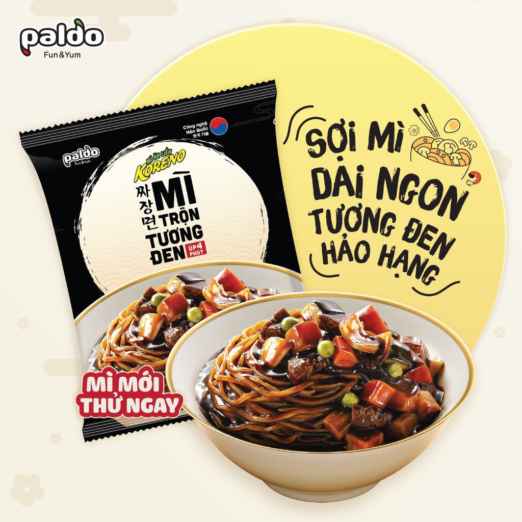 Mì trộn tương đen Hàn Quốc Koreno Paldo Jjajangmen gói 115g và PHIÊN BẢN MỚI gói 78g