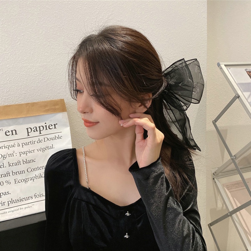 Kẹp Tóc Lưới Hai Lớp Đính Nơ Thời Trang Thanh Lịch Cho Nữ