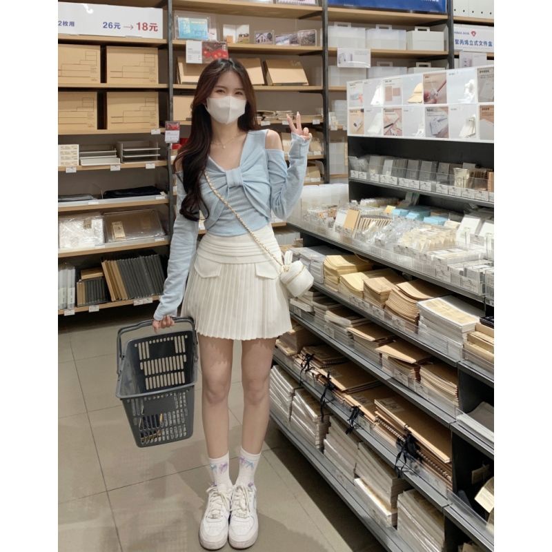 Áo Thun Tay Dài Hở Vai  Hình Nơ Dáng Ôm Gợi Cảm Dễ Phối Đồ Thời Trang Hàn Quốc Tiểu Thu Sang Chảnh