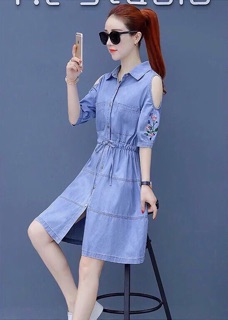 ĐẦM JEAN HỞ VAI THÊU HOA