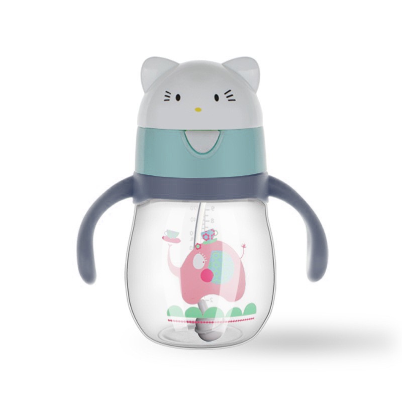 Bình Uống Nước 270ml Có Ống Hút Thiết Kế Hoạt Hình Chống Rơi Cho Trẻ Em