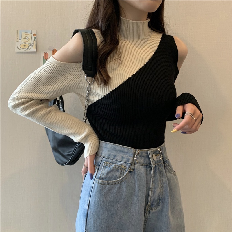 IELGYÁo Sweater Dệt Kim Mỏng Cổ Cao Thời Trang Cho Nữ