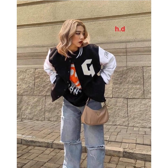 Áo bomber G chữ trắng HD58