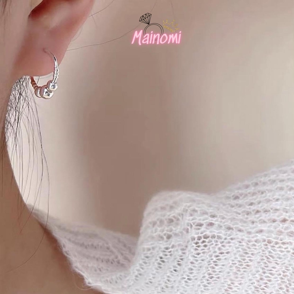 Bông tai tàu tròn mix 3 viên bi bạc xinh xắn Mainomi Shop Bạc Xinh