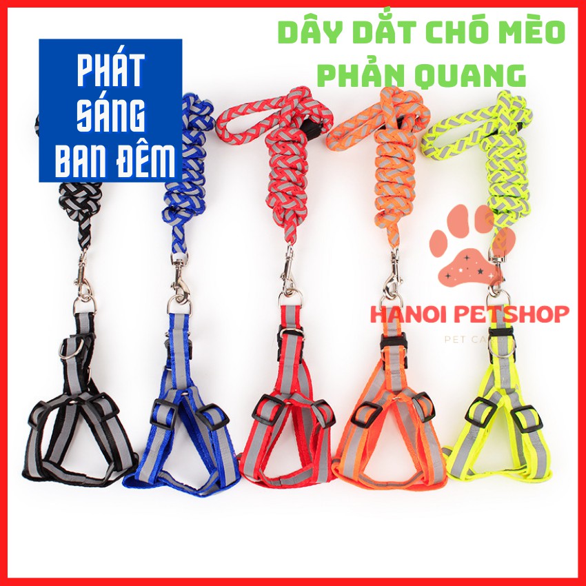 [Đẹp-Bền -Rẻ] Dây Dắt Chó Mèo Đi Dạo Sợi Tròn Bện Phản Quang Phát Sáng Ban Đêm Kèm Yếm Ngực Sợi Nhỏ 1,5cm (7-15kg)