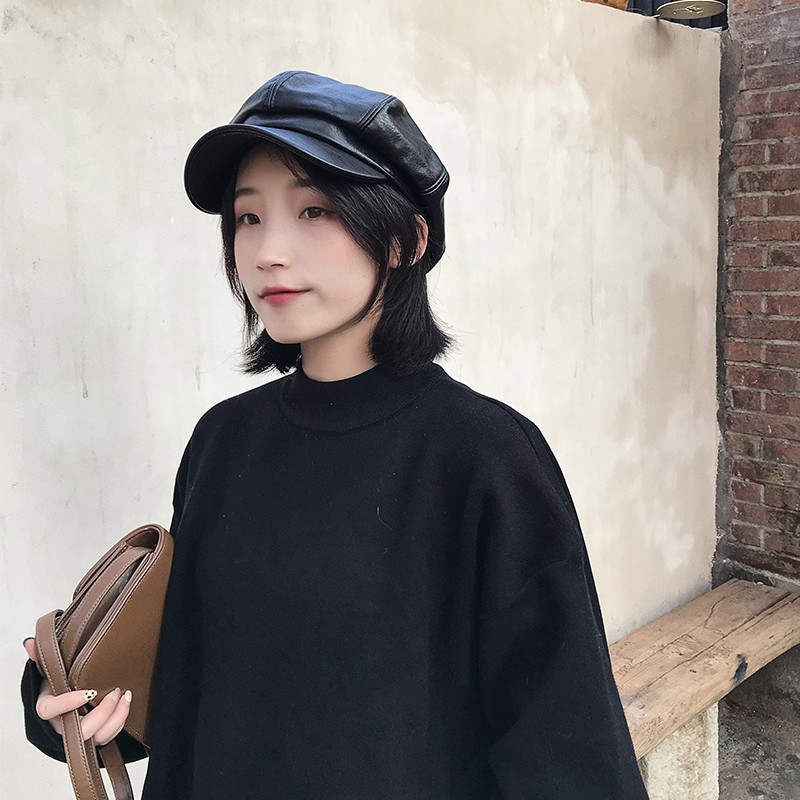 Mũ Beret Da pu Phong Cách Hàn Quốc Nhật Bản Retro Thời Trang Thu Đông Dễ Phối Đồ Cho Nữ