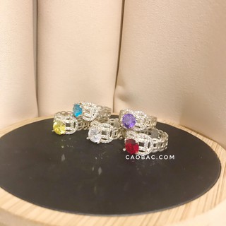 Nhẫn kim tiền ổ đá cạnh 2 kim tiền đá Bạc Ta
