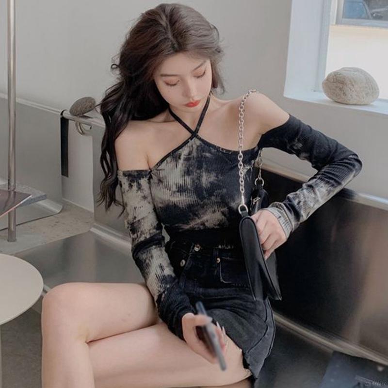 Áo thời trang tay dài trễ vai thiết kế cổ yếm quyến rũ sành điệu