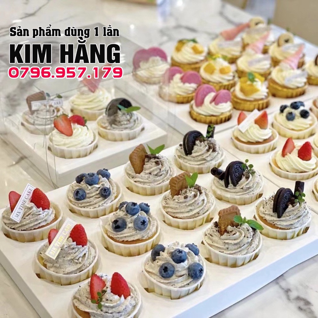 Set 10 hộp mica trong 4 ô cupcake , hộp mica trong đựng bánh cupcake