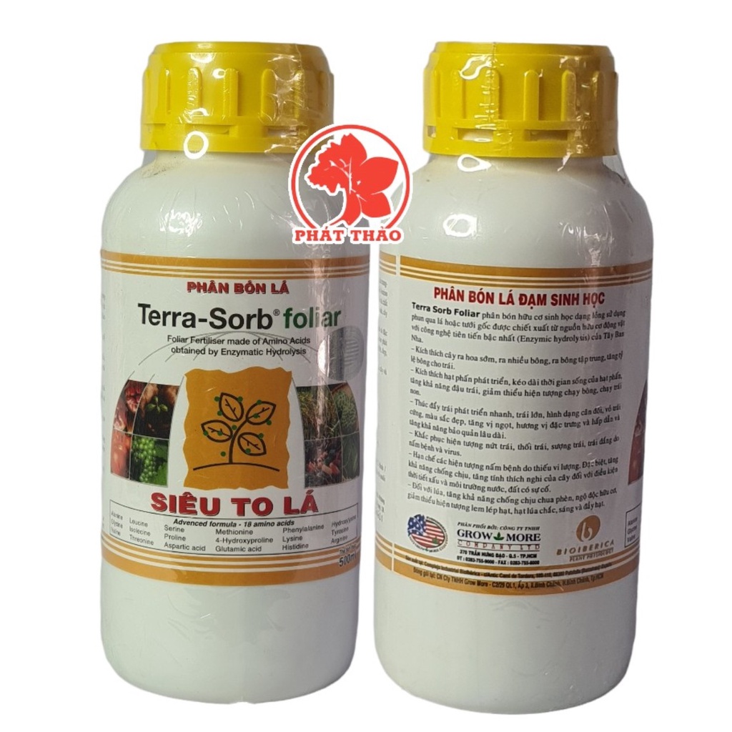 Phân Bón Lá Terra Sorb Foliar Siêu To Lá 500ml, dầy lá, dùng cho cây hoa lan kiếm, hoa kiểng