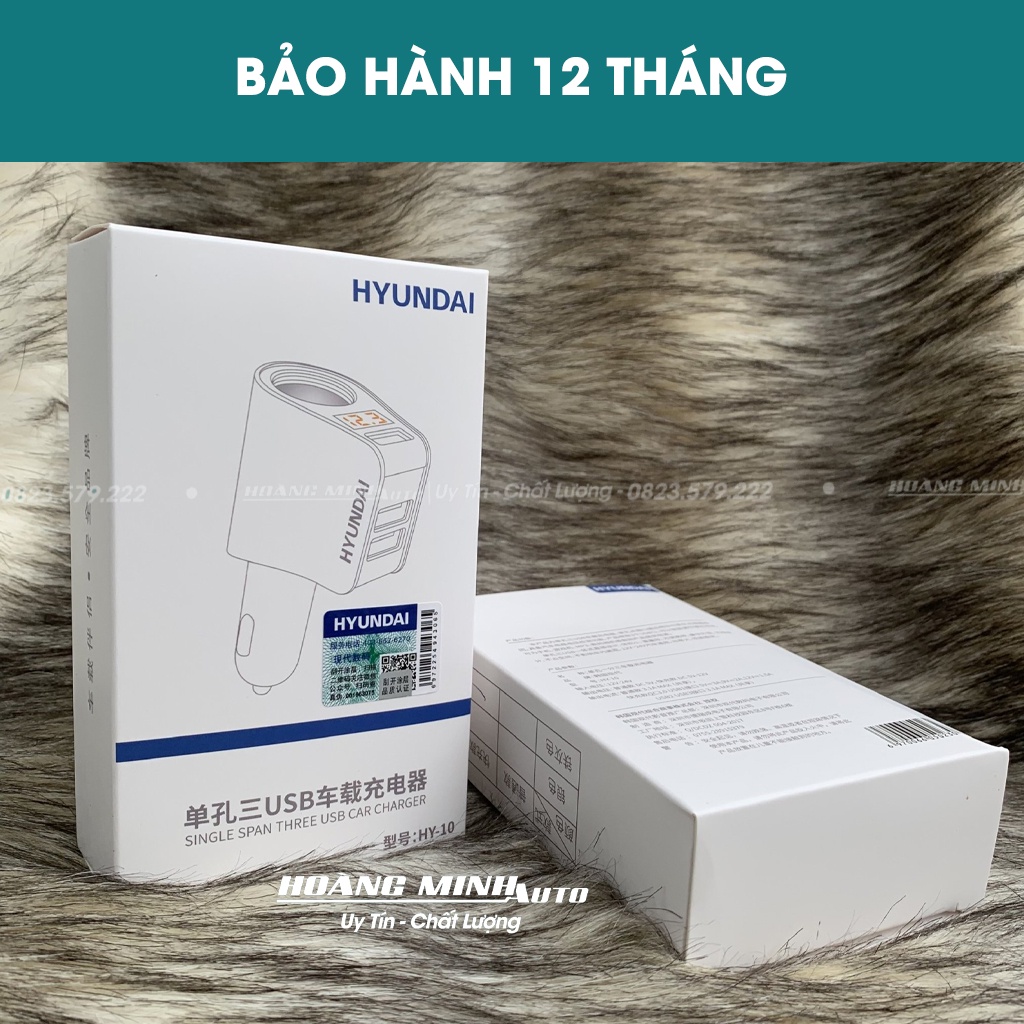 Tẩu Sạc ô tô, xe hơi Hyundai HY-10 gồm 1 Tẩu Tròn (3 USB Nhỏ) - Có đèn led báo điện áp ac quy