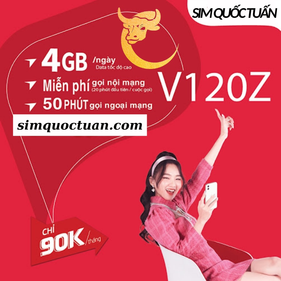 Sim 4G Viettel V120Z/ V120N/ Umax50n 4GB/ngày, gói 12 tháng, 50p ngoại mạng và miễn phí gọi nội mạng