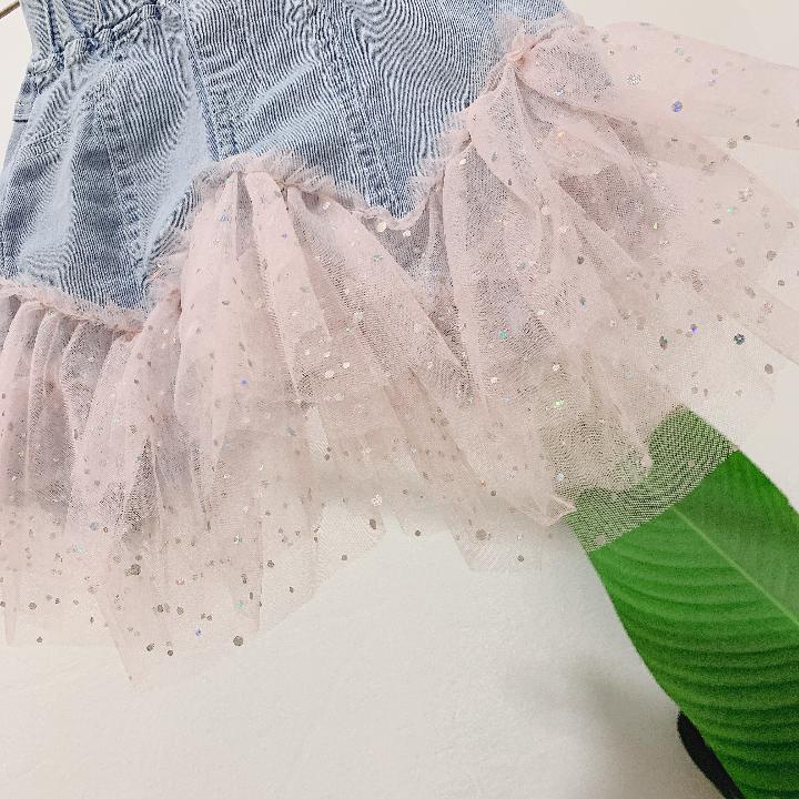 Chân váy jean Phối Lưới Xinh Xắn Dành Cho Bé Gái