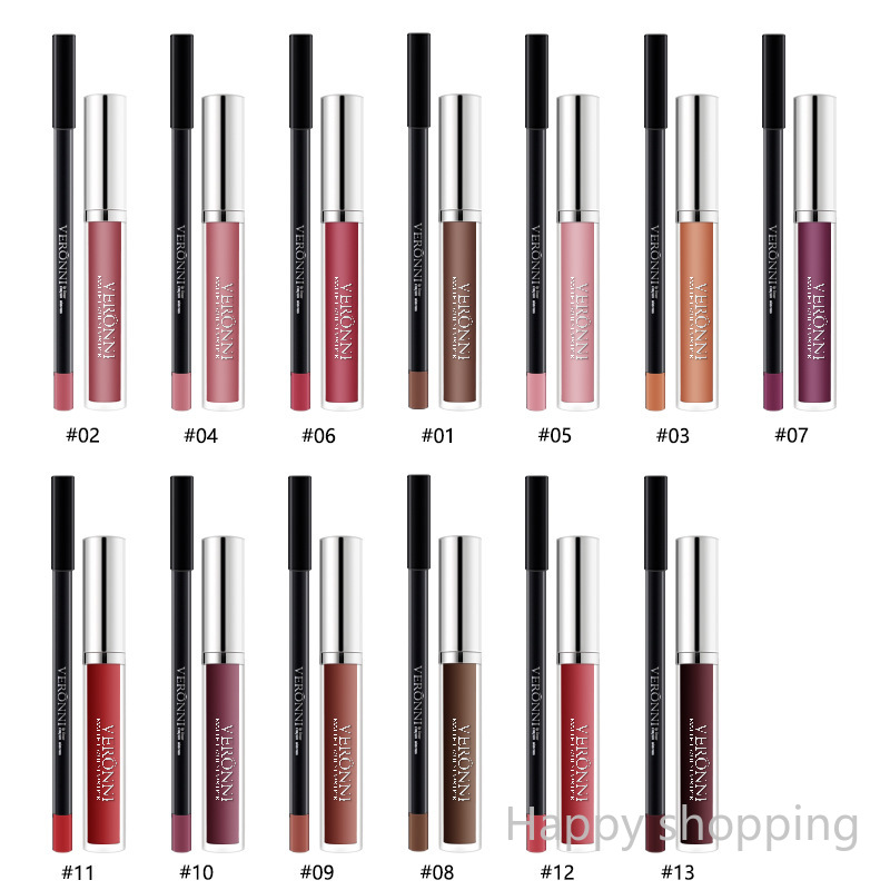 (Hàng Mới Về) Bộ Son Môi Và Bút Kẻ Viền Môi Veronni 13 Màu Sắc Tùy Chọn Không Phai Không Dính Cốc | BigBuy360 - bigbuy360.vn
